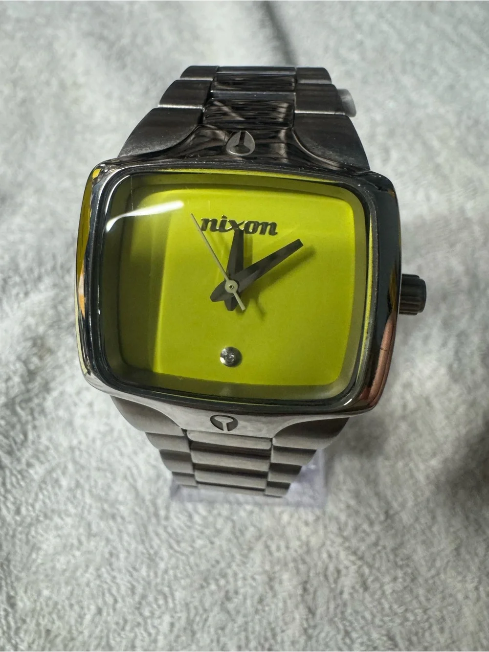 Nixon Stainless Steel Watch with Lime Yellow Dial